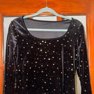Black and Gold Starry Long Sleeve Top